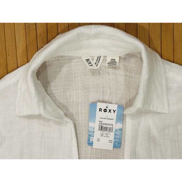 ROXY NEW Sun & Limonade Gauz Tie-Front Swim Ruched Dress Cover-Up White Sz S $60 - Picture 8 of 12